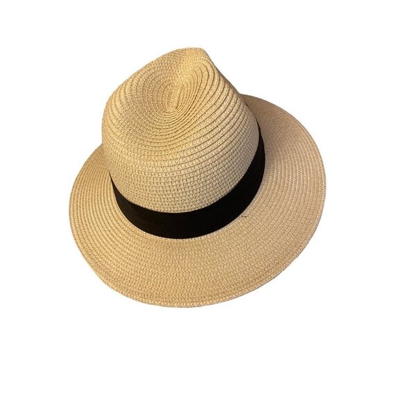 Natural Paper Fedora Black Band Detail Adjustable Strap Hat - Picture 4 of 7